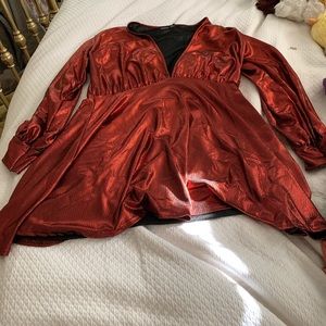 NWOT Boohoo size 16 metallic red skater dress